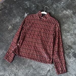 Sequin red and black mock-neck top